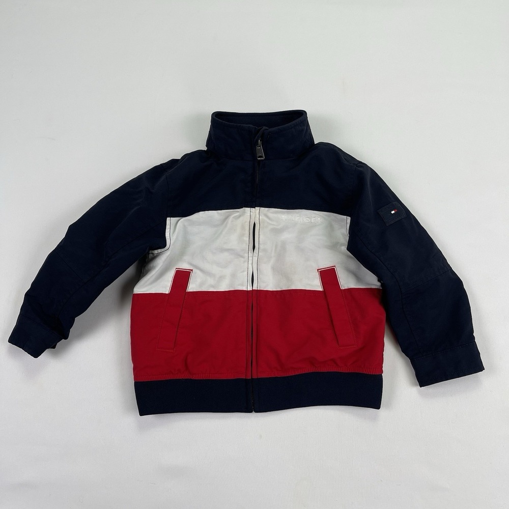 Tommy Hilfiger Toddler Jacket XXS 3/4 ColorBlock Flag Red White Blue Jacket
